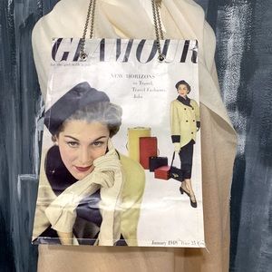Your Sisters Mustache Bag Laminated Glamour Magazine Cover w Adjustable Straps